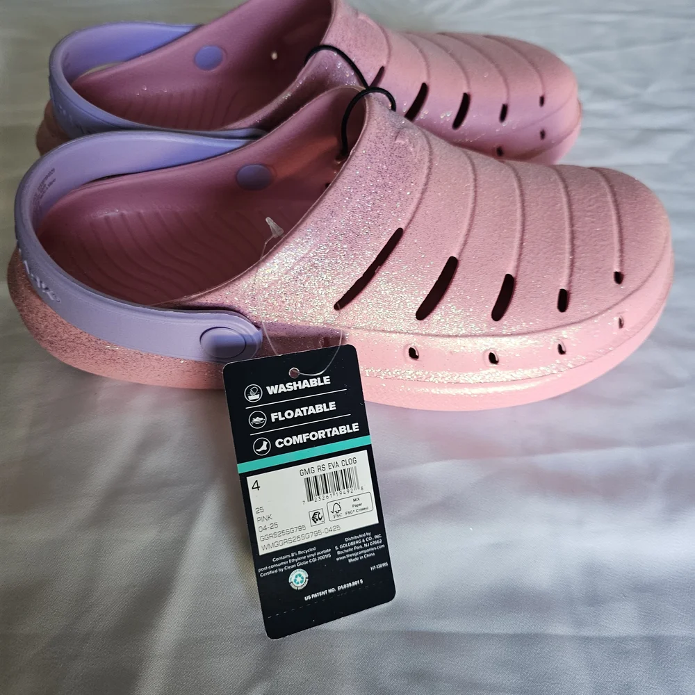 Rugged Shark Glitter Clogs - Big Girls Size 4 (NWT)